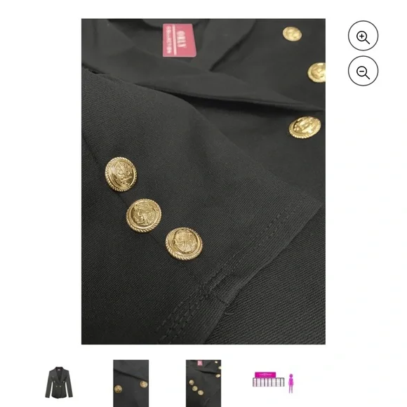 Womens Double Breasted Gold Button Front Blazer Jacket(Gunmetal,size 2 - Picture 3 of 3
